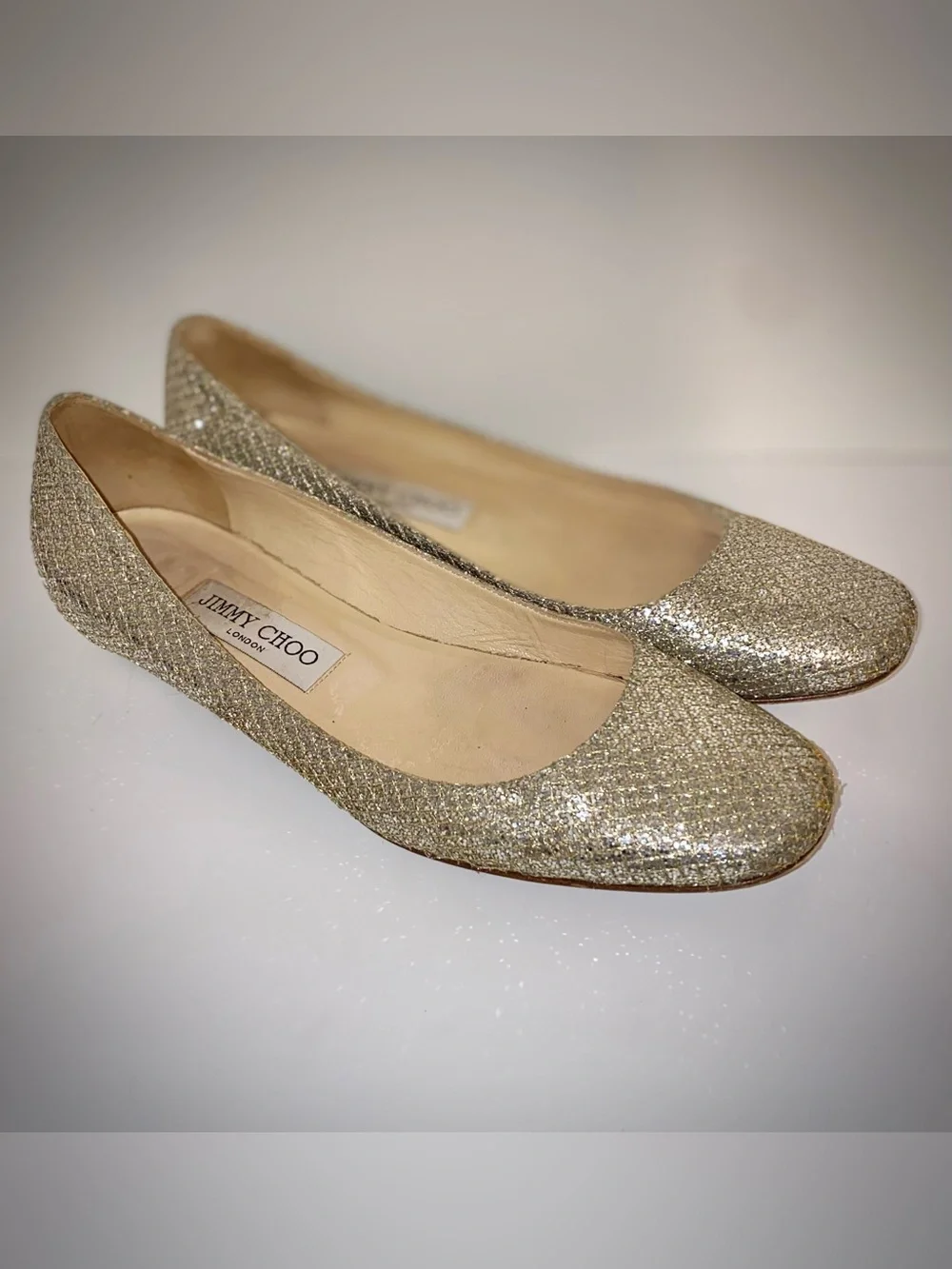 Jimmy Choo Sparkling Gold and Silver Ballet Flats